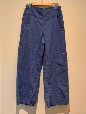 Habitat Linen Single Patch Pocket Pull-on Cropped Pants Blue XS-M Lagenlook